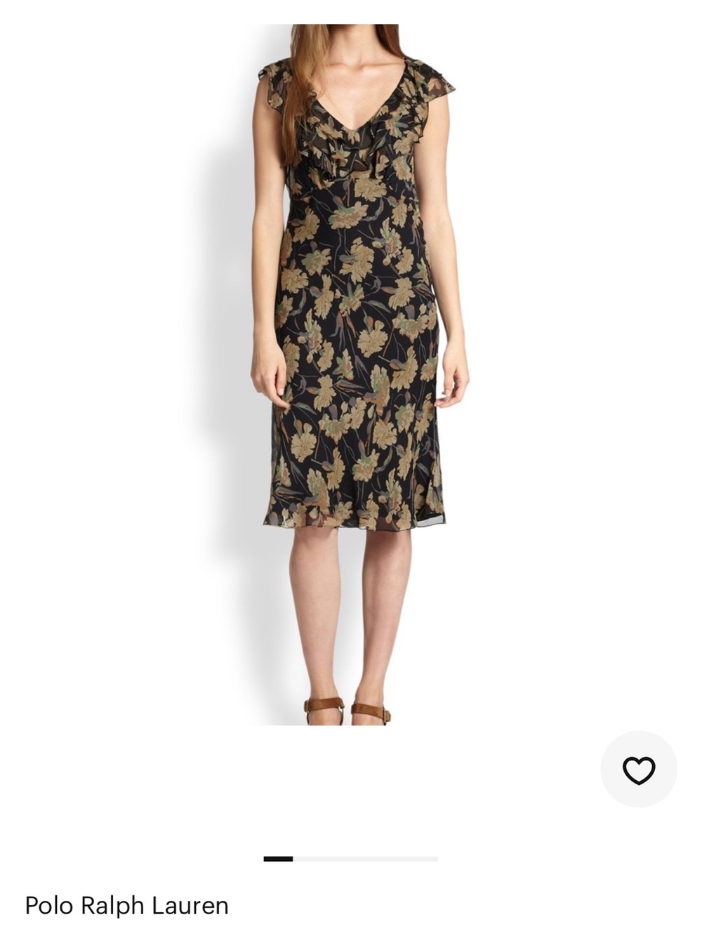 Ralph Lauren Black Midi Dress with Gold Floral Print